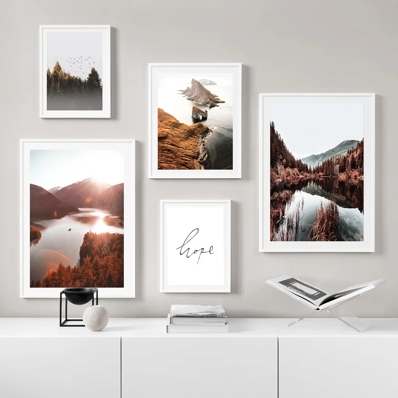 Autumn Landscape Poster Nordic Style Feather Forest Sunset Nature Print Wall Art Picture Canvas Painting Scandinavian Home Decor