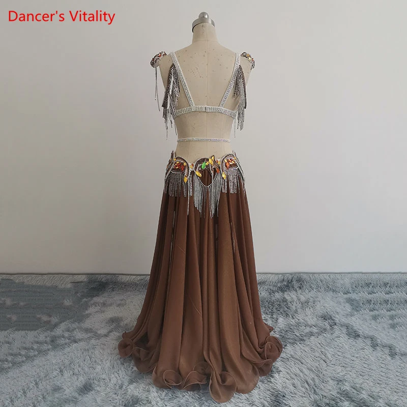 Belly Dance Competition Costume Set Senior AB Stones Bra and Chiffon Skirt 2pcs for Adult Children Customized Oriental Outift