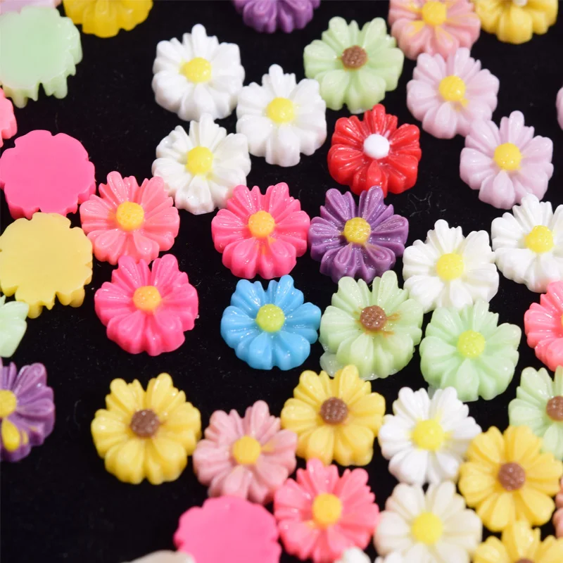 100Pcs/bag Daisy Flower Resin Nail Rhinestones DIY Nail Charms Nail Studs For Nail Art Decor Rhinestone Drops Manicure Tip ZCF