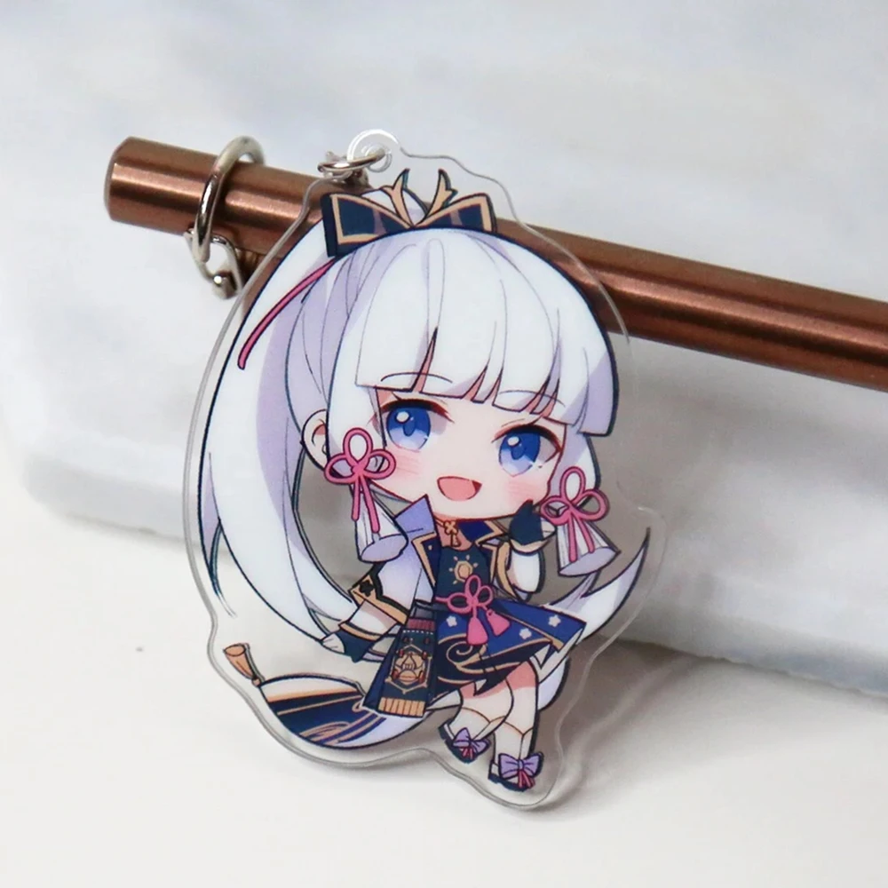 Cartoon Kamisato Ayaka Keychain Anime Genshin Impact Game Fans Collect Unique Personality Acrylic Keychains Pendant Jewelry Gift