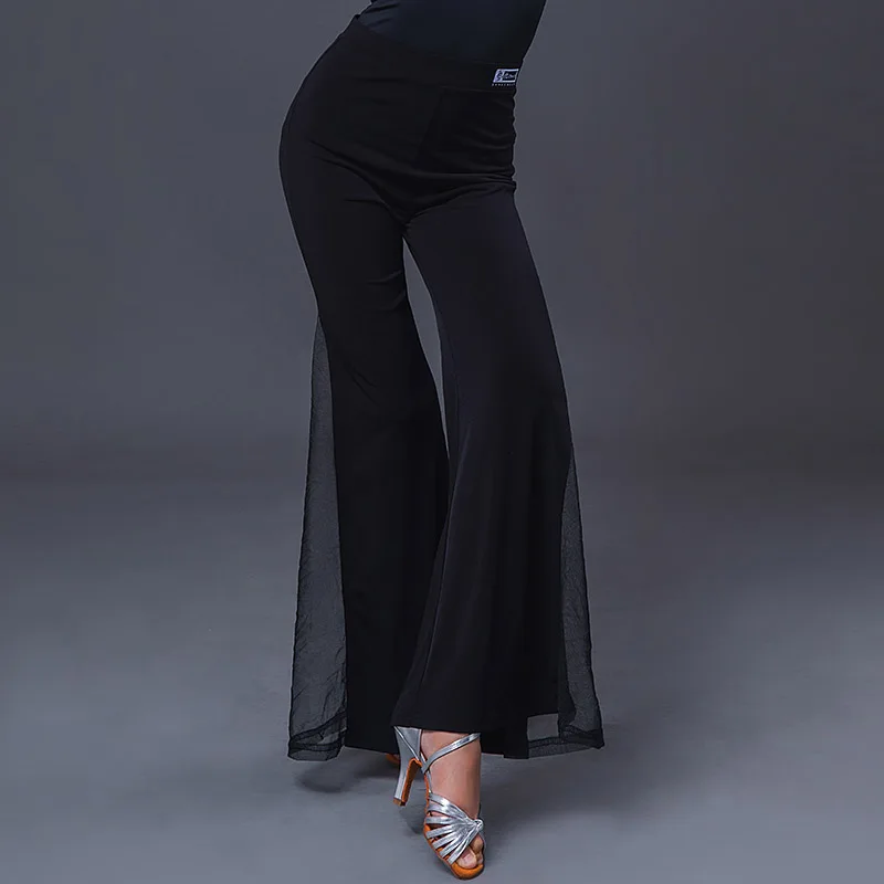 2020 Latin Dance Pants For Girls Black Wide Leg Trousers Ballroom Dancing Pants Latin Practice Dress Performance Wear DQS5430