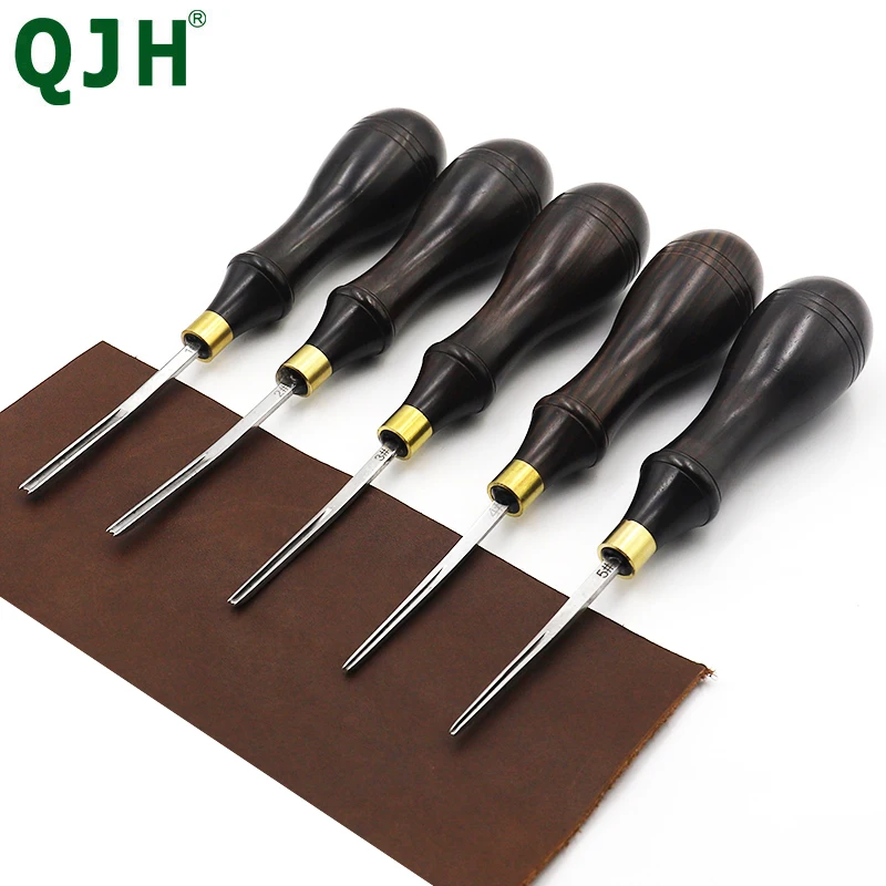 QJH Leather Edge Beveler PRO Skiving Craft Work Tools DC53 Die Steel Ebony Handle Cutter Edger Creaser Skiver available 5Size