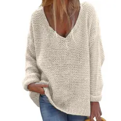 Women Sweater Top V-Neck Long Sleeve Knitted Women Loose Women Autumn Long Sleeve Fashion Women Casual Sweater Streetwear 3XL