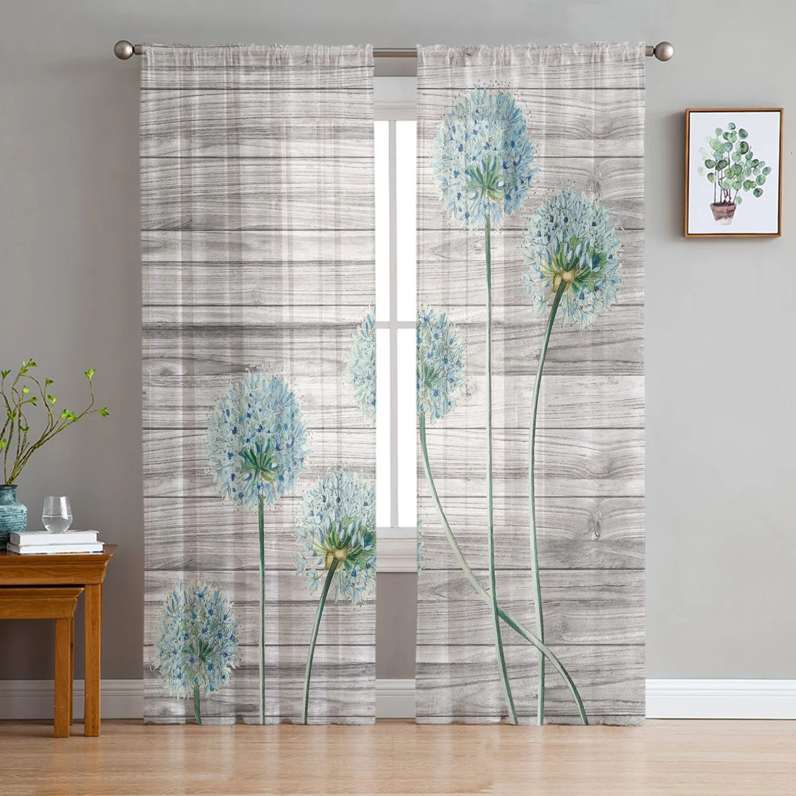 Dandelion Retro Flower Plant Wooden Board Sheer Curtains for Living Room Tulle for Windows Voile Yarn Short Bedroom Curtains