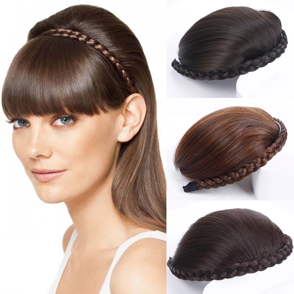 

Girls Headband Hair Bangs Neat Fringe Hair Extensions Synthetic Hair Accessories Braided Hairband Forehead Bangs with Headband