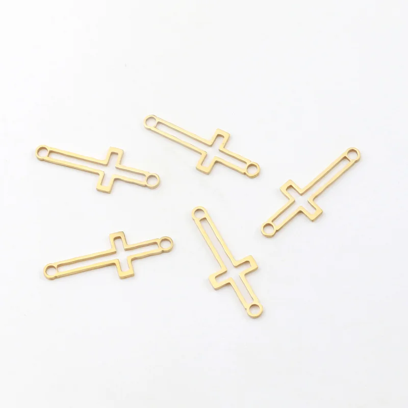 Aiovlo 5pcs/lot Stainless Steel Hollow Cross Bracelet Connectors Bracelet Charms Pendant DIY Earring Jewelry Making Accessories
