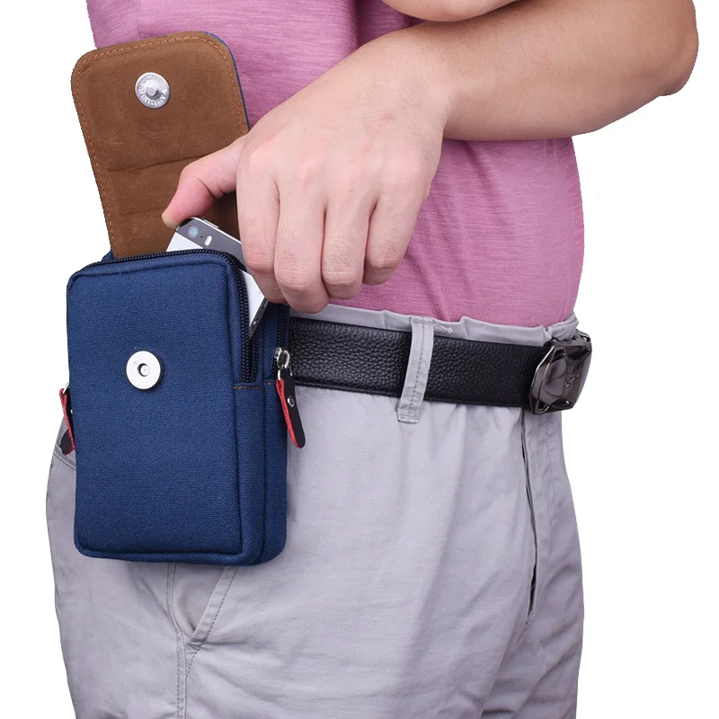 Männer Leinwand Mobile Handy Fall Tasche Männlich Gürtel Taille Tasche Hüfte Bum Fanny Pack Geldbörse