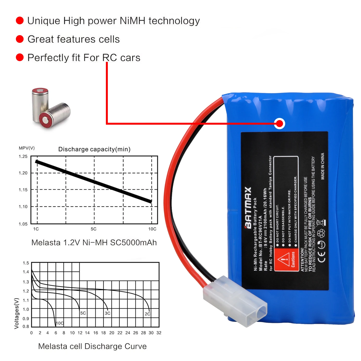 بطارية سيارة ببطارية 9.6 فولت 2100 مللي أمبير في الساعة طراز RC96V21A لسيارة RC هواية RC مع موصل تاميا قياسي