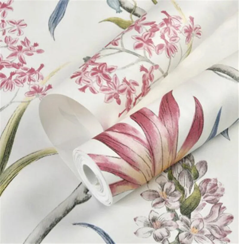 4pcs/lot 10Mx 53cm Chinoiserie wallpaper Bedroom Wall Covering modern Vintage Pink Floral Wallpaper