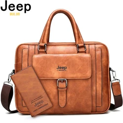 JEEP BULUO Brand Business Handbag Male Shoulder Travel Bags Big Size Men Briefcase Bags Split Leather New