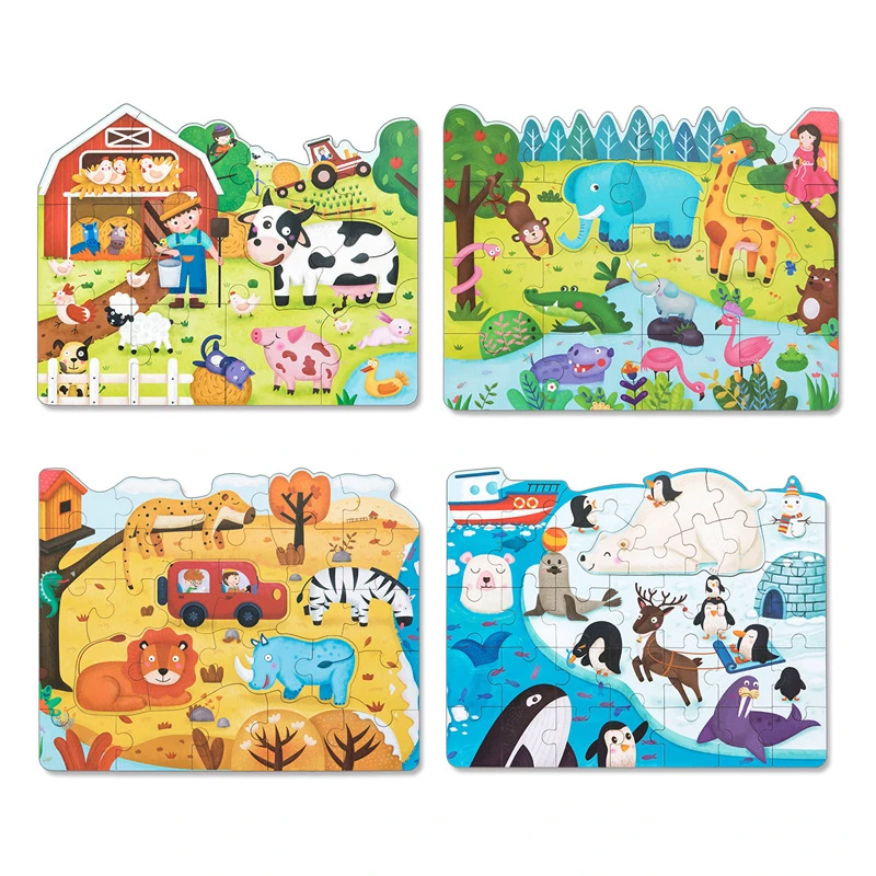 94 pcs 4-in-1 Separable Kids Wooden Grow Up Puzzle Cartoon Animal Jigsaw Educational Learning Toys for Children