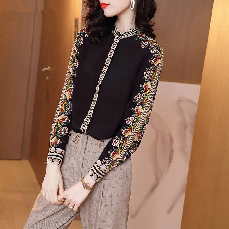 

100% Real Silk Vintage Blouse Women Clothes 2020 Ladies Tops Spring Long Sleeve Office Shirt Women Blouses Ropa Mujer SJ19120126