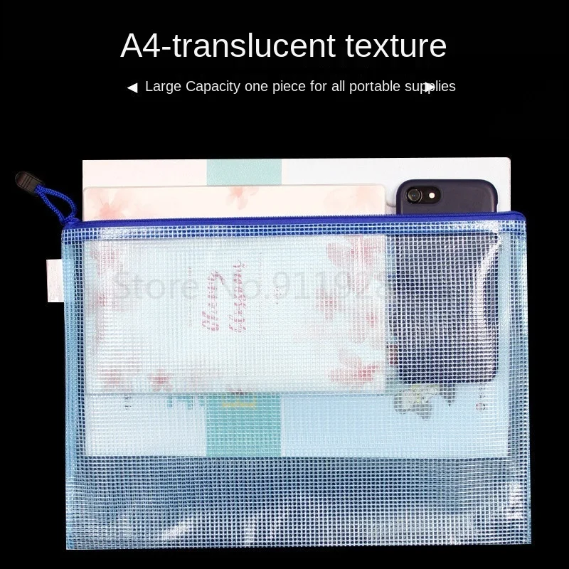 10pcs Mesh Zipper Pouch Document Bag Waterproof Zip File Folders A4 A5 A6 School Office Supplies Pencil Case Storage Bags