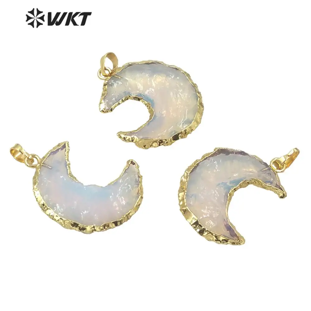 WT-P1570 WKT Classic Stone Pendant Clear Opal Stone Pendant Crescent Moon With Gold-plated Jewelry Pendant