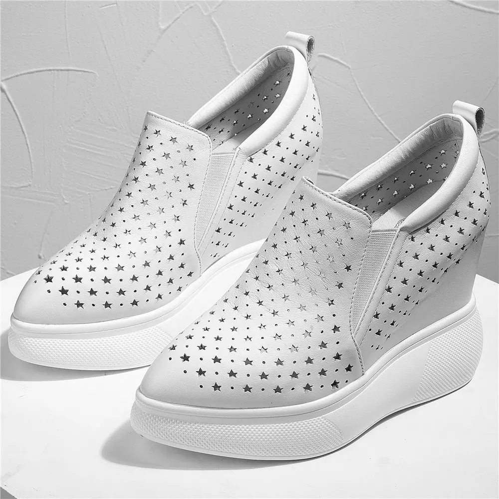 

Fashion Sneakers Women Breathable Genuine Leather Wedges High Heel Ankle Boots Female Summer Pointed Toe Platform Pumps Shoes