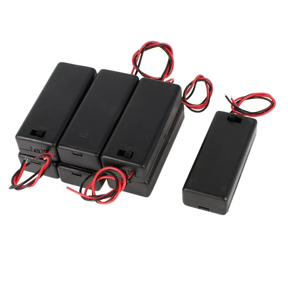 2 x 1.5V AAA Batteries Storage Box Case 2 Slots DIY 2A AAA 3V Battery Black Plastic Clip Holder Cover Container With Wire Leads