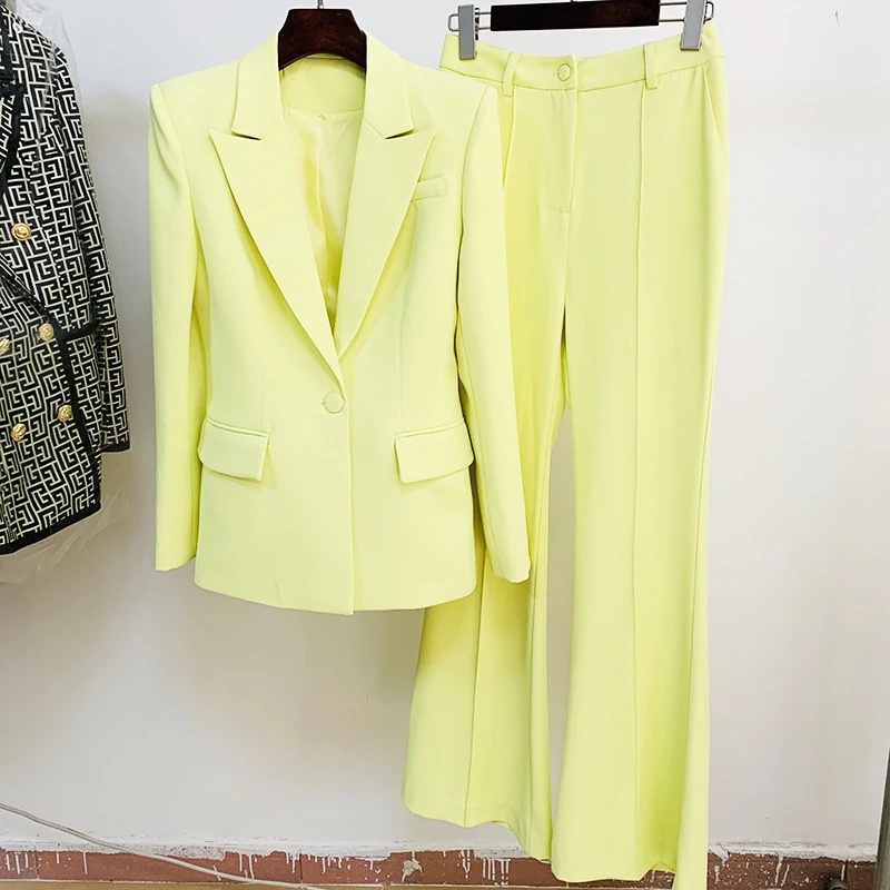 HIGH STREET Newest 2024 S/S Designer Runway Suit Set Women Single Button Slim Fit Blazer Flare Pants Suit Two Pieces