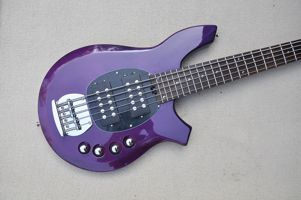 Two Styles 5 Strings Purple Electric Bass Guitar with Active Circuit,Rosewood Fretboard,24 Frets