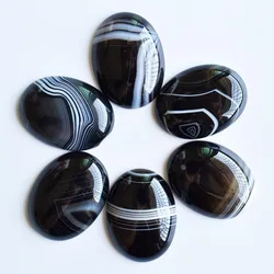 Free shipping 6pcs/lot Wholesale 30x40mm natural black stripe onyx Oval CAB CABOCHON beads for jewelry accessories making