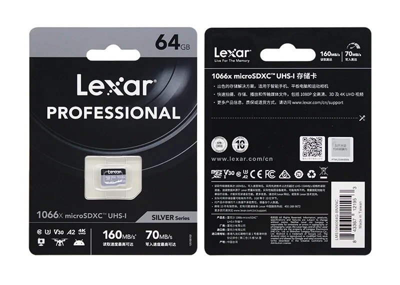 Original Lexar Professional Micro TF-Karte 1366x 64GB 128GB Flash-Karte V30 A2 Klasse 10 SDXC Max 160MB/s für Kamera – Detail 10