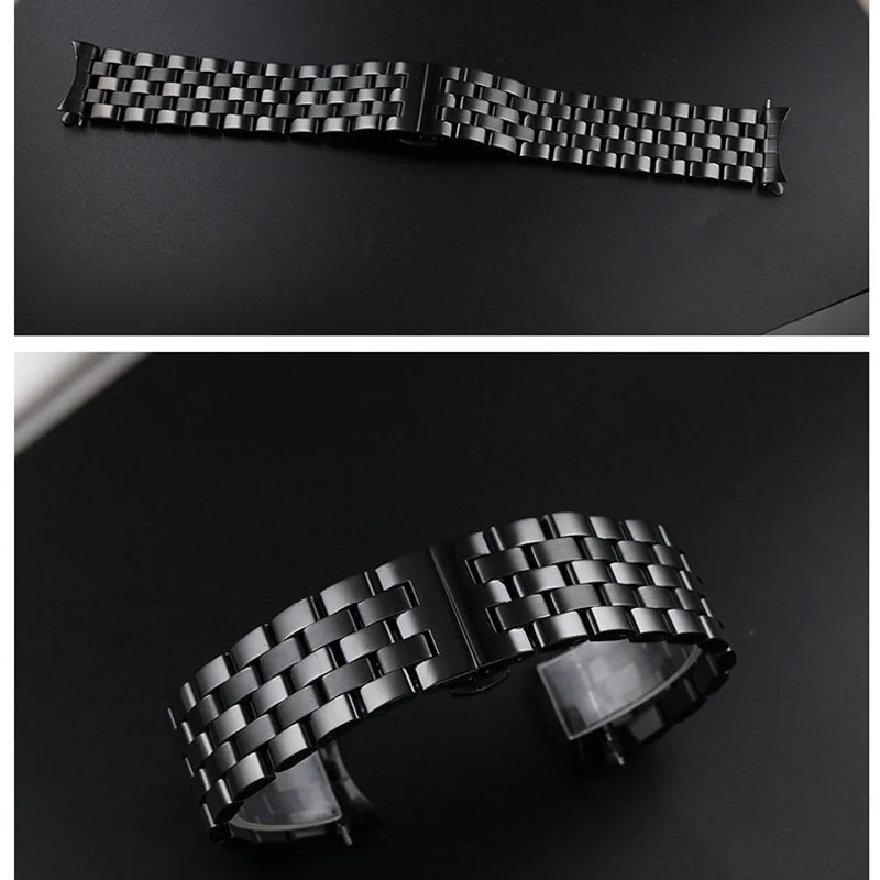 2in1 Flat Curved End Watch Strap 18 19 20mm 21 22mm 24mm 26mm Replacement Watch Band Butterfly Buckle Stainless Steel Watchbands