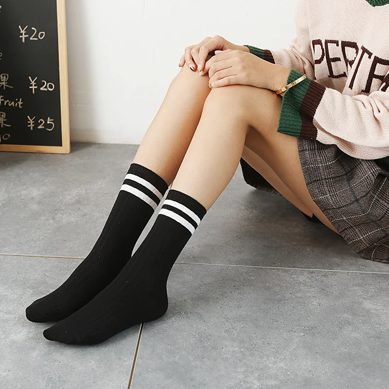 Socks Women Woman Korean Version Japanese Striped Cotton Tube Pile Socks Spring Ins Tide Socks College Style Skarpety Cotton Sox