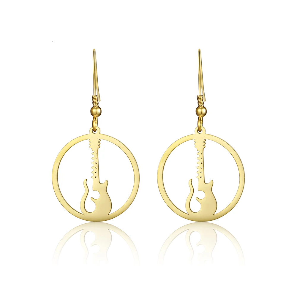Stainless Steel Hollow Electric Hanging Music Rock Style Musical Instrument Guitar Earrings Musician Gift