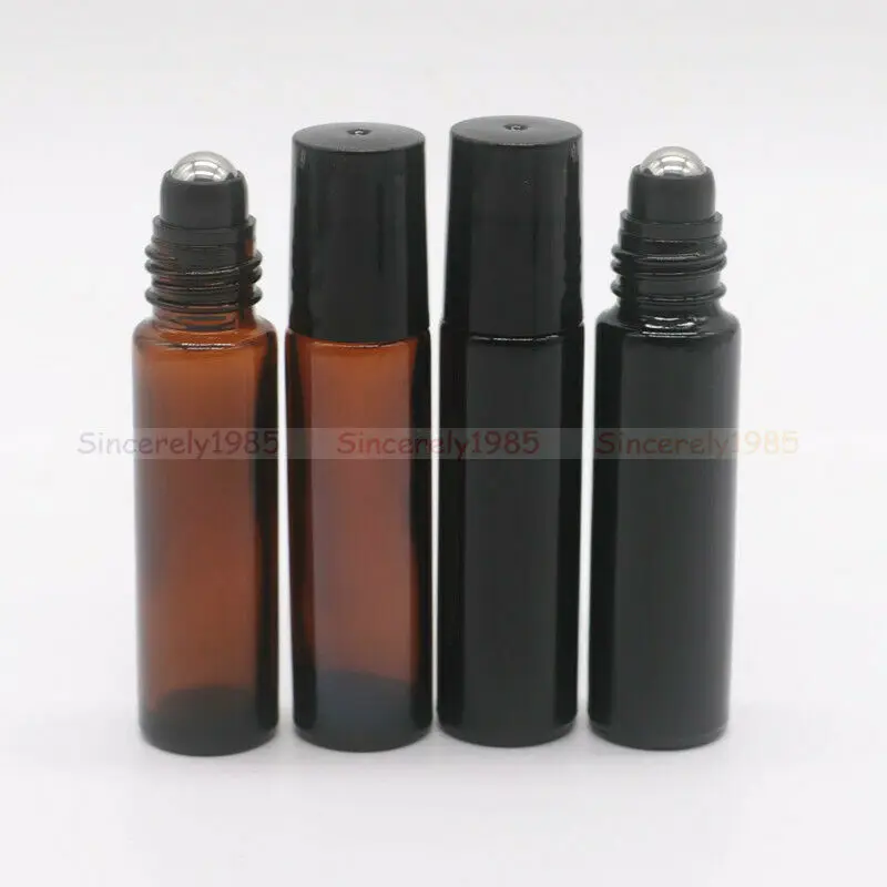 

100 bottles 10ml Amber Black Glass Roll on Bottle Refillable Essential Oil Aromatherapy Perfume Bottle