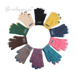 BRISTLEGRASS-guantes de punto para hombre y mujer, manoplas suaves e inteligentes con pantalla táctil, dedos completos, Unisex, para tableta y Smartphone, Invierno