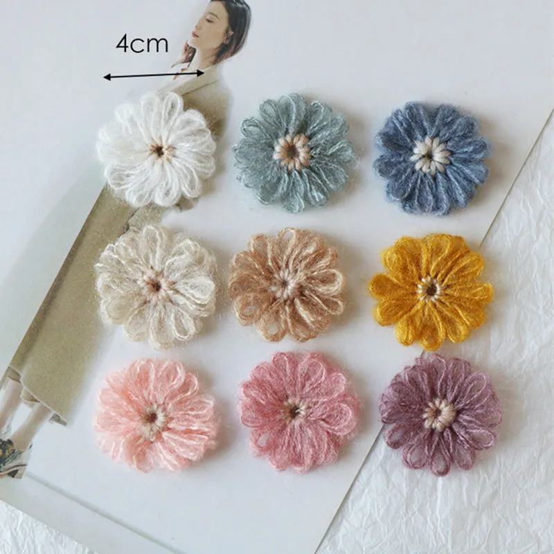 10Pcs Knitting Flower Applique Patches DIY Craft Earrings Hairpin Jewelry Clothing Hats Accessories Handmade Materials Ornaments