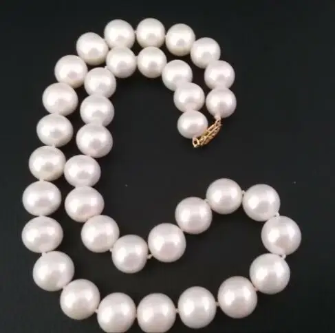 Jewelry 11-12mm Natural south sea white pearl necklace 17.5inch 14 yellow gold clasp