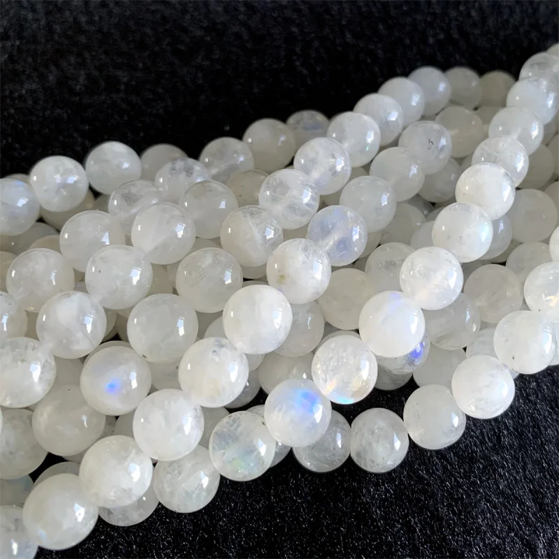 veemake Natural Genuine Flash Blue Light Moonstone Round Loose Stone Beads Fit Jewelry DIY Necklaces or Bracelets 06374