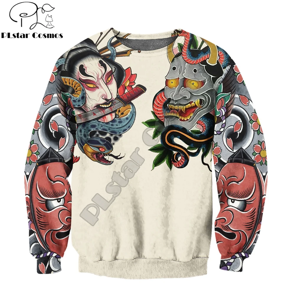 Japan Culture Oni Mask Tattoo 3D Printed Autumn Fashion Men Hoodie Unisex Hooded sweatshirt Street Casual Jacket Tracksuit DW709