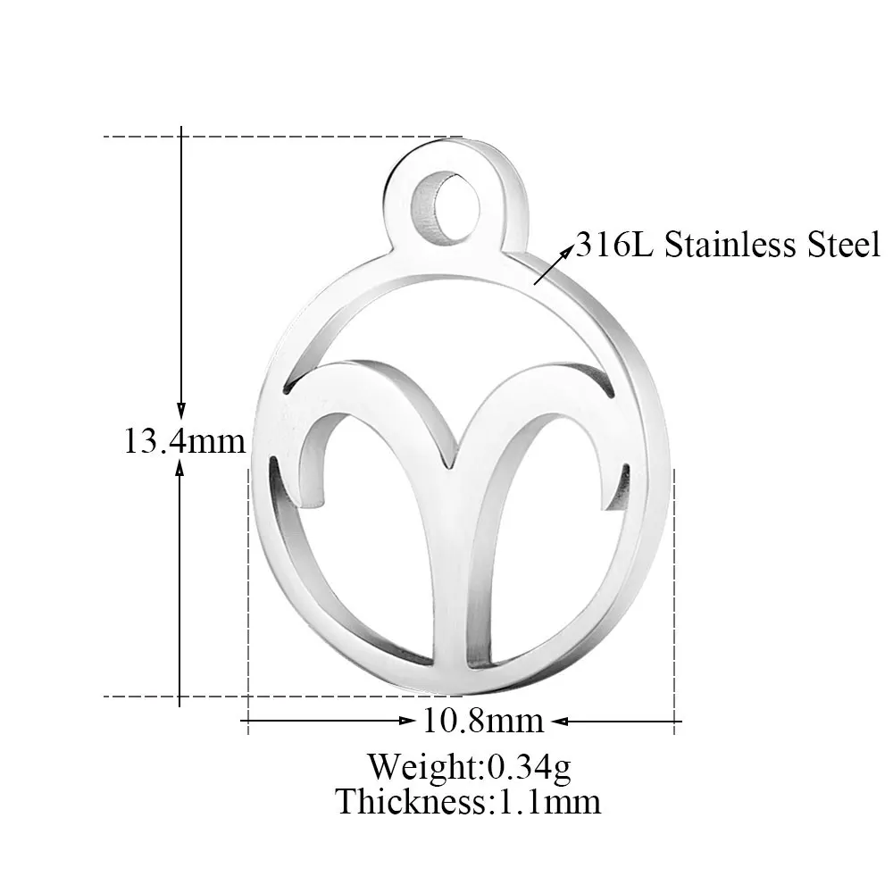 12pcs/lot Stainless Steel Laser Zodiac Sign Charms Steel Horoscope Icon DIY Metal for Bracelet Necklace Jewelry Making Tag