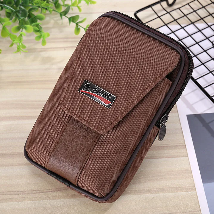 

6.5inch Men Fanny Pack For Mobile Phone Male Cover Zipper Coin Purse Fabric Canvas Sport Bag Casual Waist Packs Bags Billfold