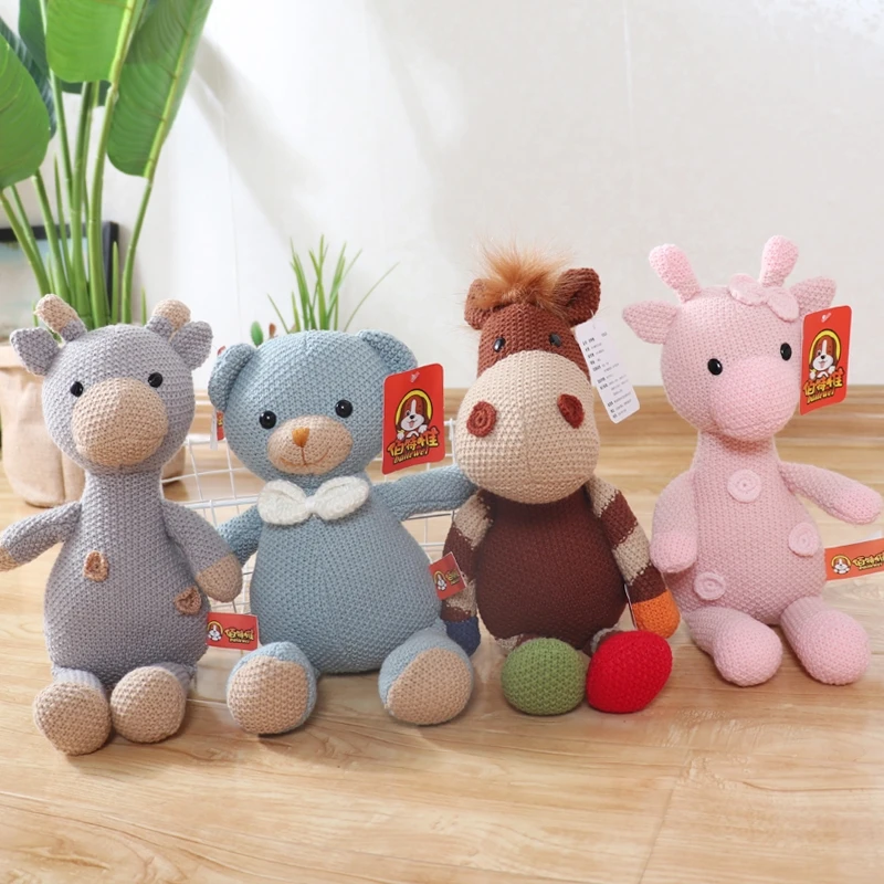 

Cute Knitting Bear Donkey Deer Woolen Peluches Toys Kawaii Accessories Pig Elephant Rabbit Plushie Doll Halloween Gifts For Kids