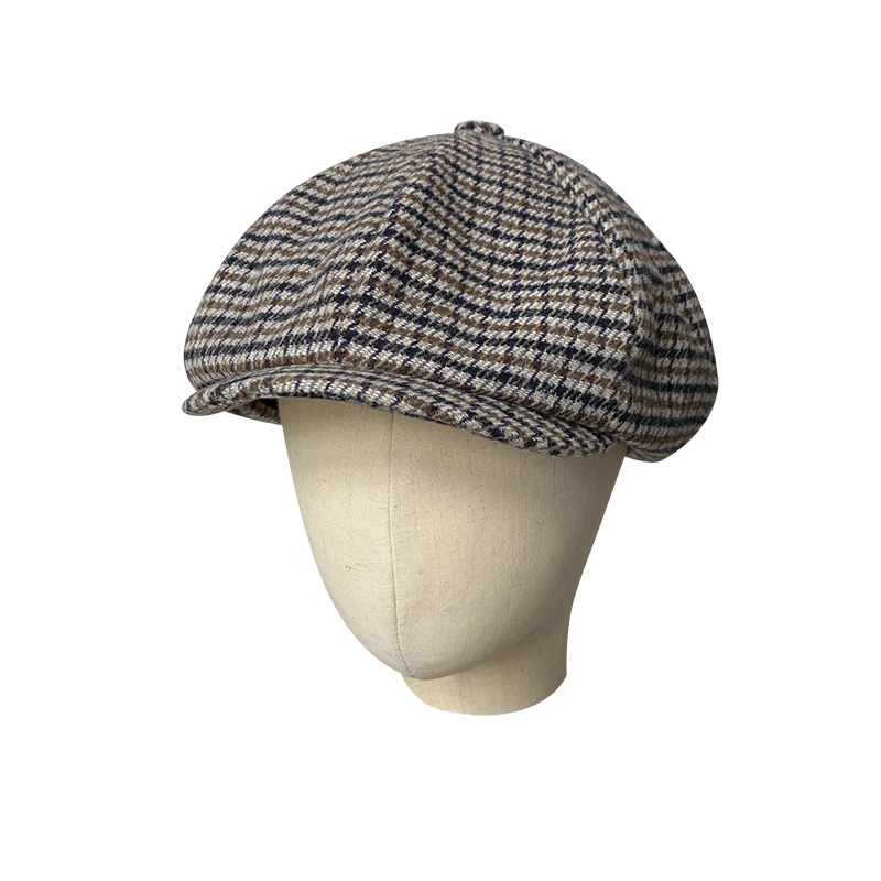 2021 New Retro Men's Plaid Newsboy Hat Autumn Winter Men's Berets Wool Blend Women England Gatsby Hat Men Driver Flat Cap BLM371 image 4