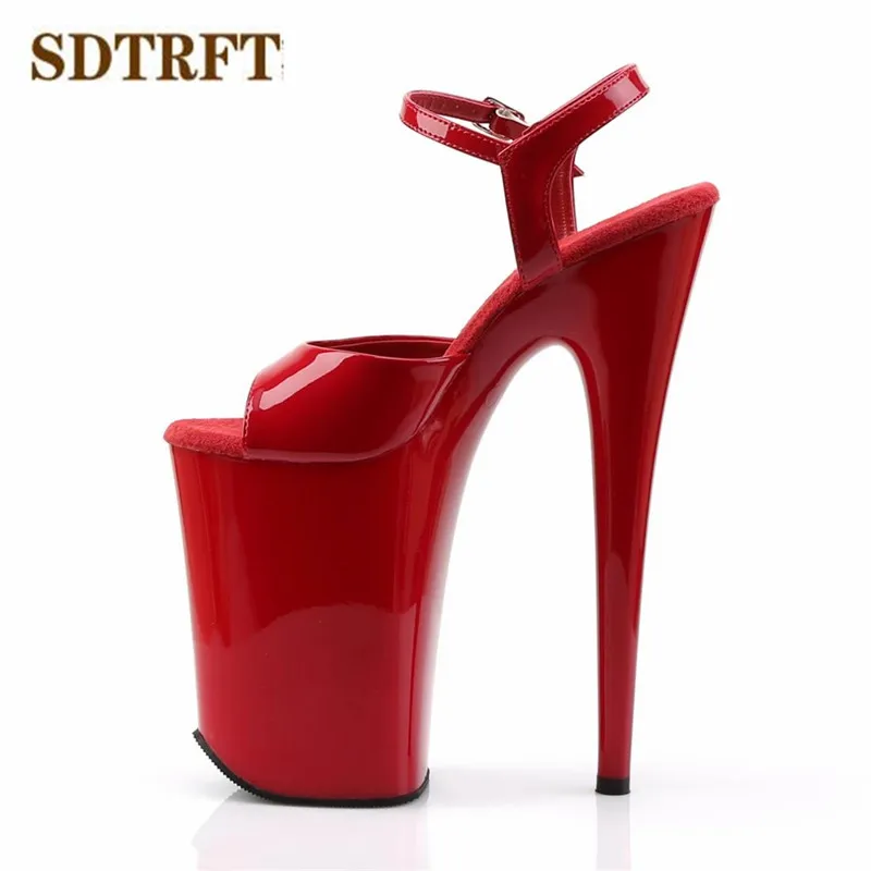 SDTRFT Zapatos Mujer Ankle Strap 9 Inch Fetish RED Sandals Summer 23cm Thin High Heels Pumps 13cm Platform Women Peep Toe Shoes