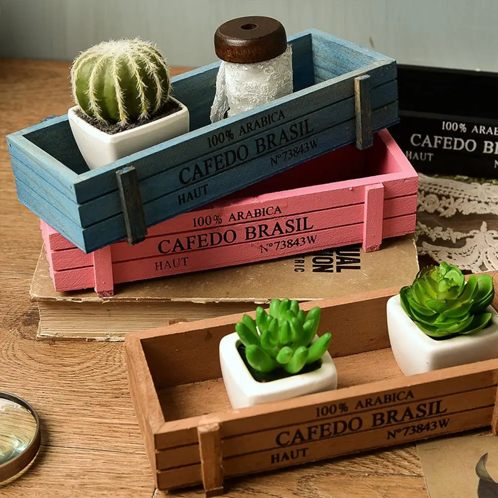 Wooden Planter Box Indoor Rustic Rectangular Flower Succulent Display Pots With Multiple Colors Indoor Crates For Storage/Decora