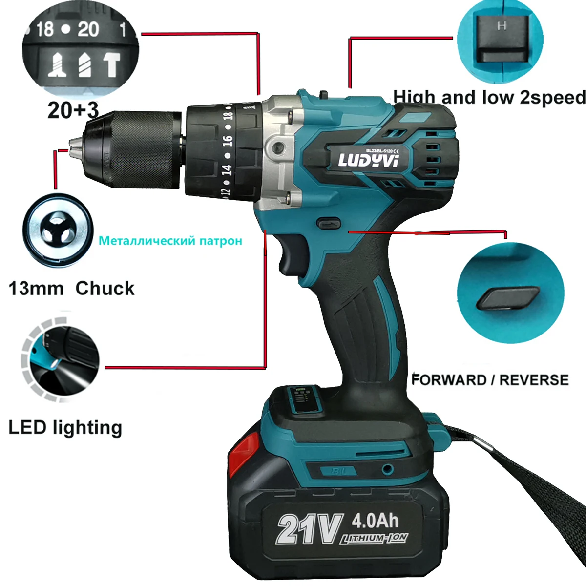 21V Brushless Electric Screwdriver Powerful  115N/M 13mm Impact Cordless Drill Drillable Ice Power Tool  For Ice Fishing