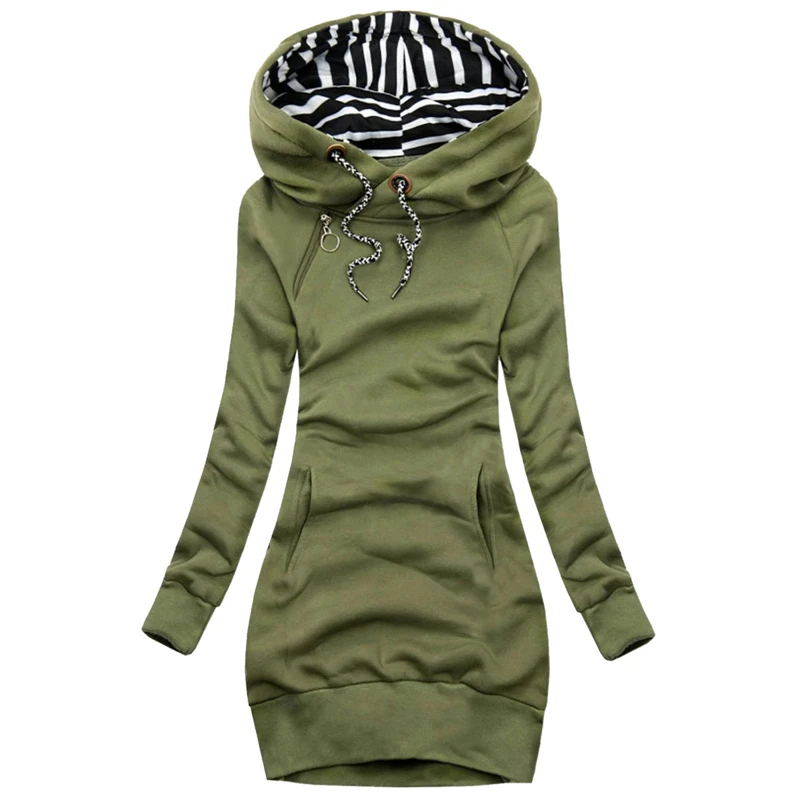 Fashion Women Sweatshirt Pullover Hoodies Long Sleeve Dress Hooded Striped Hooded Tops Drawstring Sweatshirts Slim Long Hoodies