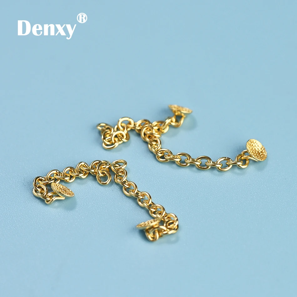 Denxy 10pcs High Quality Golden Lingual Button Chain Orthodontic Lingual Button Golden Dental Traction Orthodontic Bracket