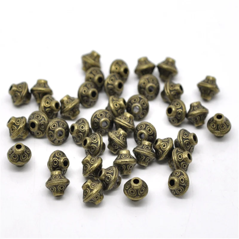 100 PCs Doreen Box Vintage Bicone Spacer Beads Alloy Bronze Tone 6x6mm For DIY Bracelet Jewelry Making Accessories, Hole: 1.6mm