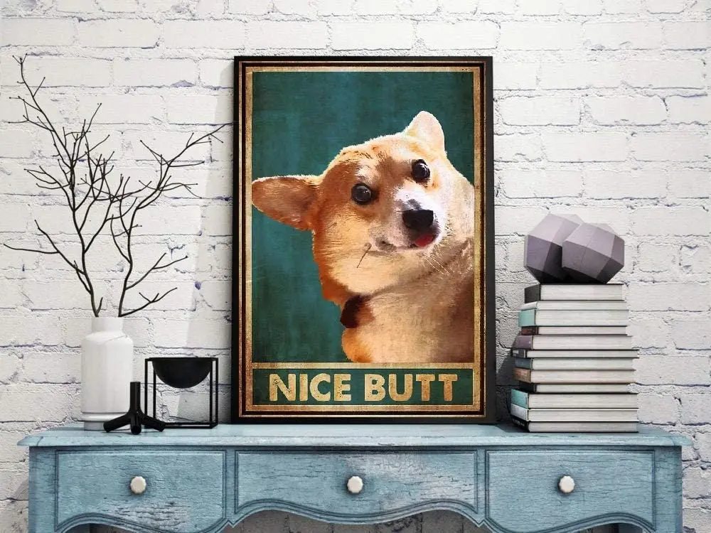 VinMea Metal Tin Sign,Dog Corgi, Nice Butt Corgi Funny Able Quote Aluminum Sign Wall Art Decor Metal Sign,Public Sign,Decoration