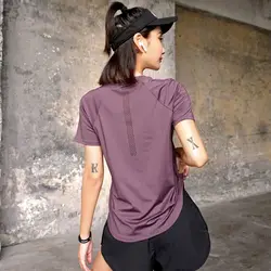 Camiseta deportiva de secado rápido para mujer, malla transpirable, manga corta, suelta, ajustada, culturismo, Fitness, gimnasio