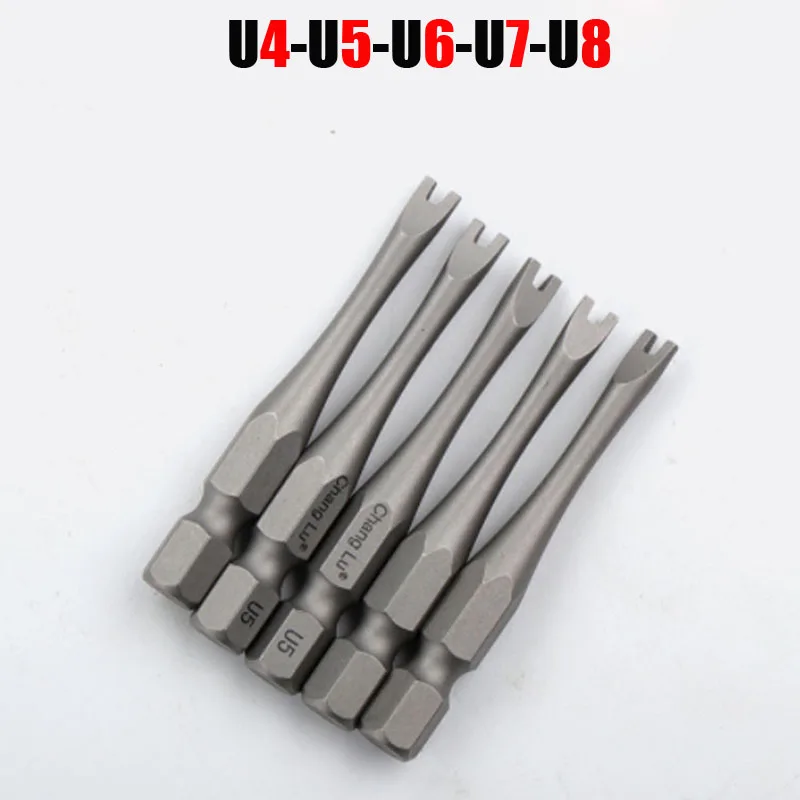 50mm 1/4 inch Hex Shank U-Type Screwdriver Bits Cr-v Magnetic Electric Drill Bit Screw Driver Bit Set U4,U5,U6,U7,U8