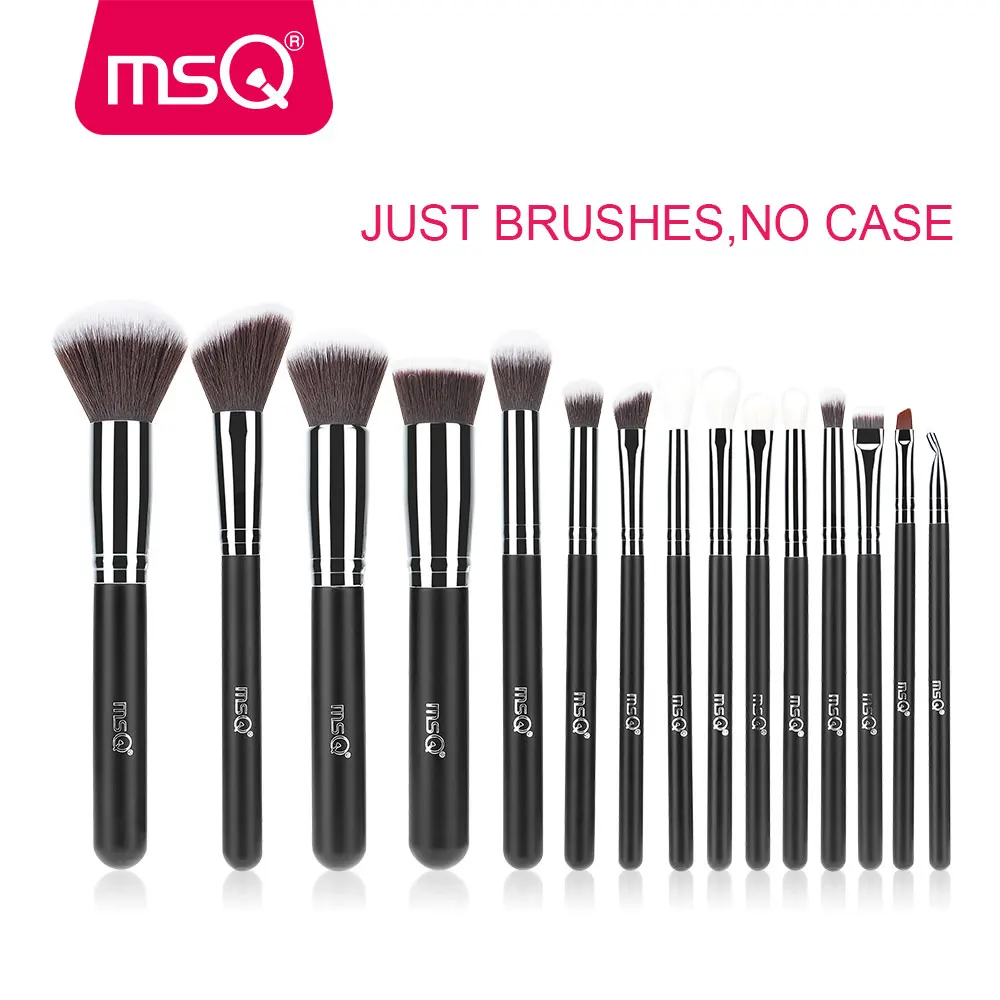 Msq Professionele 15Pcs Make-Up Kwasten Set Poeder Foundation Oogschaduw Make Up Brush Kit Cosmetica Synthetisch Haar Pu Leather Case