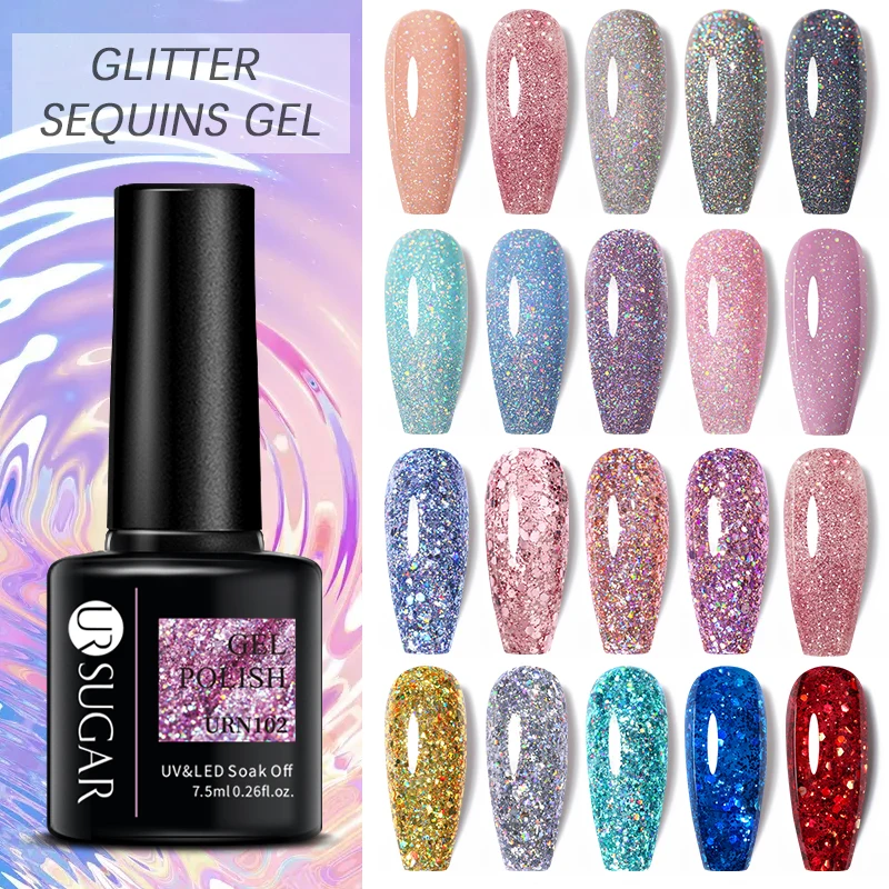 UR SUGAR 7.5ml paillettes Sparkling Glitter Gel smalto per unghie colore rosa Hybrid Manicure Soak Off UV LED vernice Nail Art Decoration