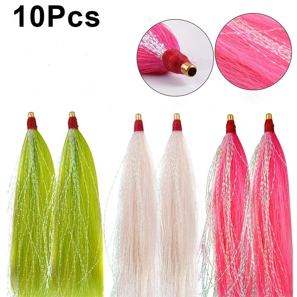 10Pcs Bucktail Teaser Fishing Baits Skirt jig Flash line Flounder Bait Rigs Tackle Saltwater Bass Fishing Lure  Accessories