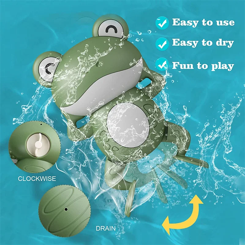 Bath Time Toys For Kids Bathtub Baby Toys Cartoon Frog Shark Clockwork Bath Toys Baby Games Toys For Bathroom toddlers 1-3 Years